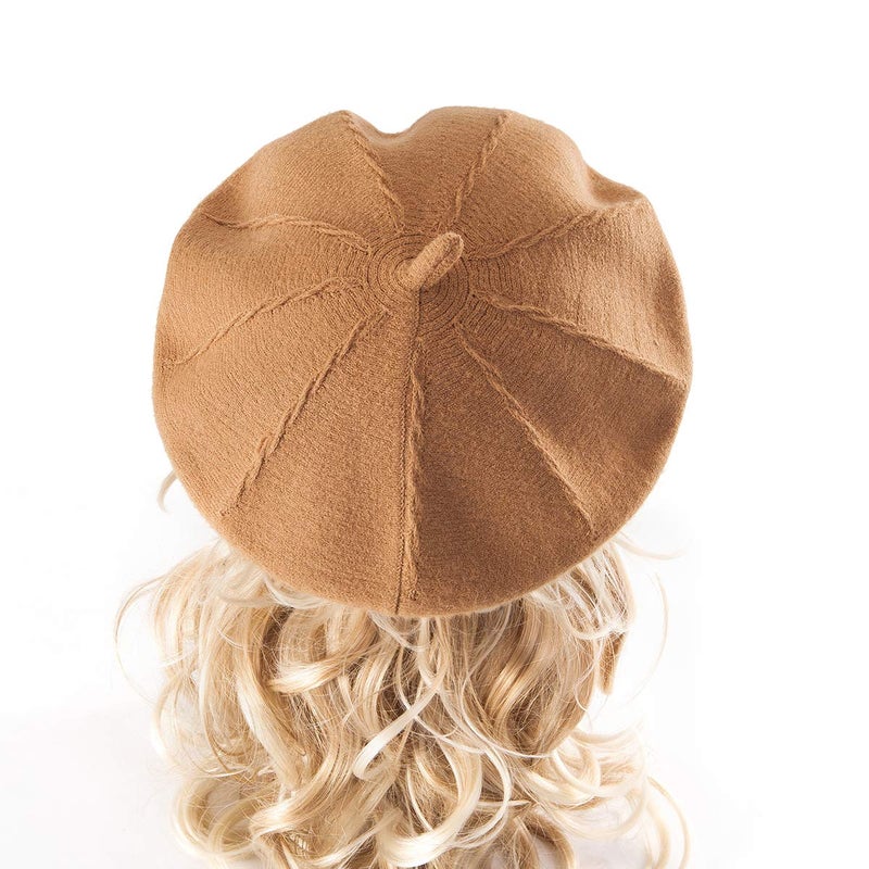 LADYBRO Women Beret Hat Beanie Winter Warm Slouchy Tan Knit Cap 2 Layers Wool Blend Soft - Image 5